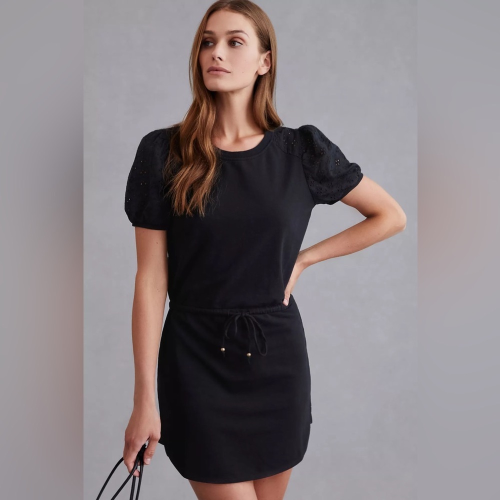 Anthropologie Black Puff-Sleeve Mini Dress